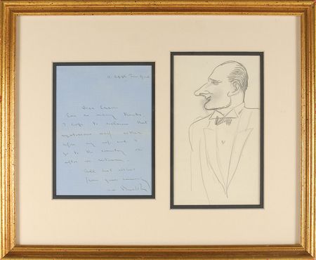 Lot #686 Max Beerbohm Handwritten Letter Signed and Sketch - Image 1
