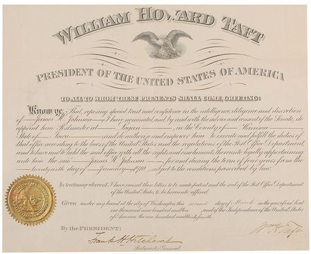 Lot #86 William H. Taft Signed Document - Image 1