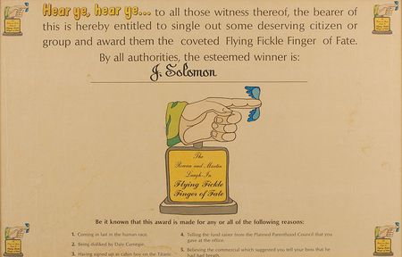 Lot #863 Laugh-In Flying Fickle Finger Of Fate Award - Image 2