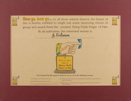 Lot #863 Laugh-In Flying Fickle Finger Of Fate Award - Image 3