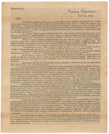 Lot #171 Alexander Hamilton: US Treasury circular from 1792—just after Hamilton prevented economic disaster - Image 1