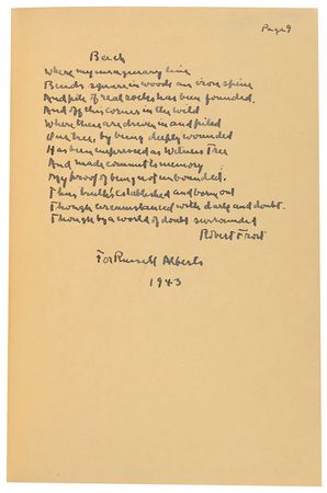 Lot #639 Robert Frost: Rare full poem in Frostâ??s hand: 