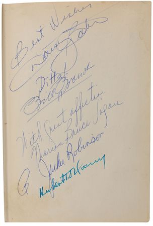 Lot #965 Jackie Robinson and Rocky Marciano: Robinson and Marciano sign Kerouacâ€™s Doctor Sax - Image 1