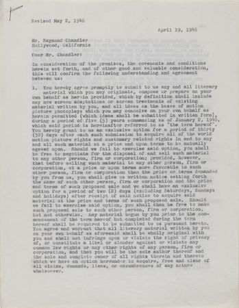 Lot #629 Raymond Chandler: Chandler?s Paramount contracts?where he wrote Double Indemnity and The Blue Dahlia - Image 4