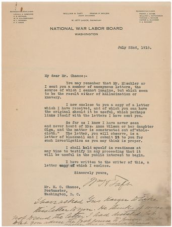Lot #45 William H. Taft: Blackmailed with the possibility of an illicit daughter, Taft investigates “to see whether this is insanity or fraud” - Image 1