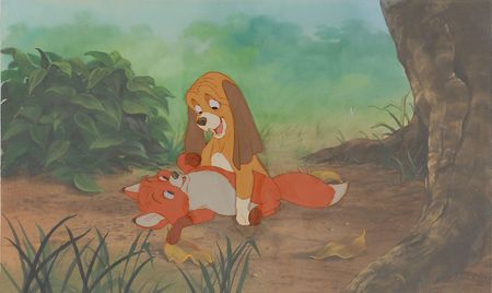 Lot #554 Tod and Copper production cels on production background from Fox and the Hound: Disney’s adorable ‘friends forever’ - Image 1