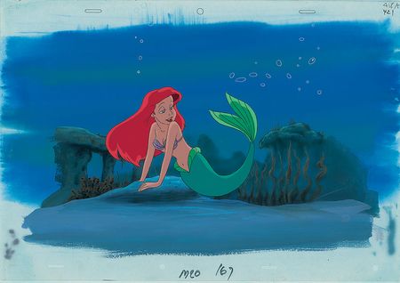Lot #564 Ariel and Sebastian production cels with hand-painted master backgrounds from The Little Mermaid TV Show Production Cels with Hand-Painted Master Backgrounds - Image 1