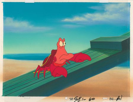 Lot #564 Ariel and Sebastian production cels with hand-painted master backgrounds from The Little Mermaid TV Show Production Cels with Hand-Painted Master Backgrounds - Image 2