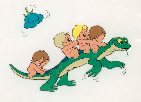 Lot #469 Waterbabies with Lizard production cel from Silly Symphony Production Cel - Image 1