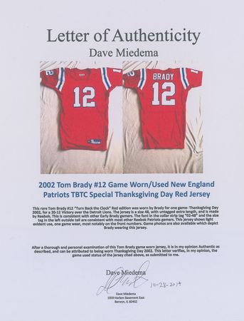 Lot #950 Tom Brady: Brady?s game-worn Thanksgiving Day jersey from 2002 - Image 12