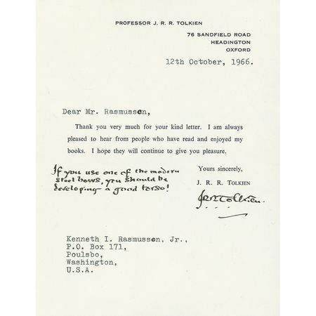 Lot #514 J. R. R. Tolkien: ?If you use one of the modern steel bows, you should be developing a good torso? - Image 2