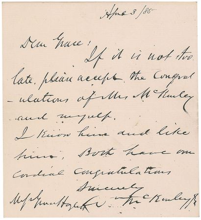 Lot #32 William McKinley: Upon nuptial news, the