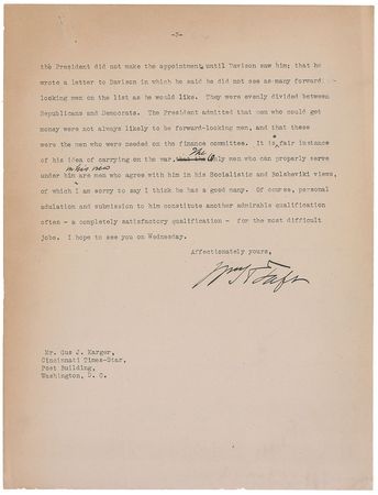 Lot #36 William H. Taft: “Wilson is so vain of his style that he does not see it. Oh what a lot of knowledge is coming to him” - Image 3