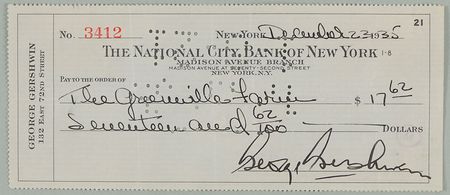 Lot #623 George Gershwin Check - Image 1