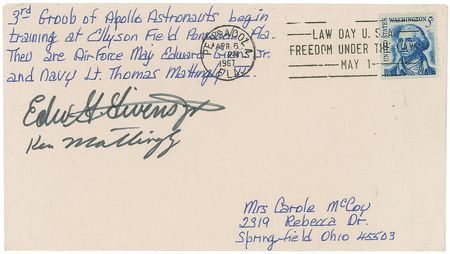 Lot #396 Edward Givens and Group 5 Astronauts: Rare collection of 1967 covers, including Givens and three moonwalkers - Image 1