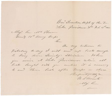 Lot #26 U. S. Grant: Grant updates McPherson: “On