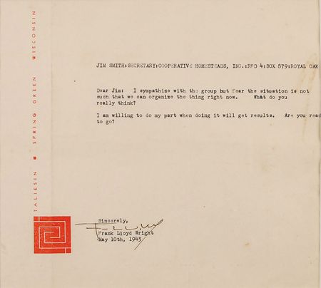 Lot #463 Frank Lloyd Wright Typed Letter Signed - Image 1