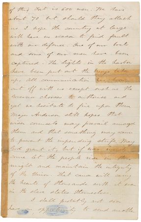 Lot #297 Abner Doubleday: “The Charlestonians are surrounding us with batteries on every point,” writes the Union general from Fort Sumter in January 1861: “If war must come let the people rise in their might and maintain the integrity of the Union” - Image 3