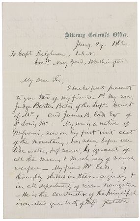 Lot #351 Edward Bates Handwritten Letter Signed - Image 1