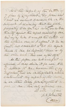 Lot #311 Joseph E. Johnston: Twenty years after the Civil War, Johnston notes General Longstreet?s order book of the Battle of Seven Pines ?contradicts my report of the battle? - Image 2