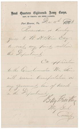 Lot #353 Benjamin Butler Signed Letter and Free Frank - Image 1