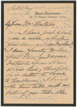 Lot #444 Mary Cassatt: Choice letter to a critic in the year of the Armory Show - Image 1