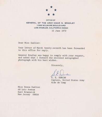 Lot #352 Omar Bradley Signed Photograph - Image 2