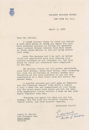 Lot #256 Edward, Duke of Windsor Typed Letter Signed - Image 1