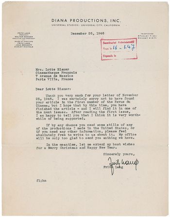 Lot #724 Fritz Lang Typed Letters Signed - Image 2