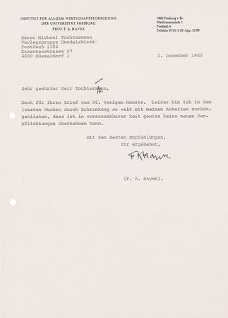 Lot #163 Friedrich Hayek: Scarce letters from the important economist - Image 1