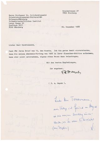 Lot #163 Friedrich Hayek: Scarce letters from the important economist - Image 2