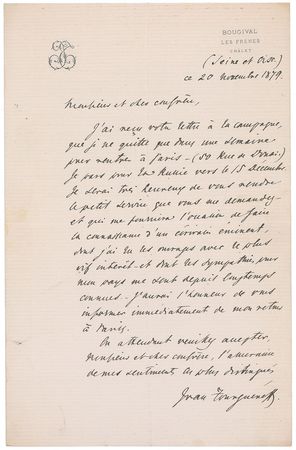 Lot #515 Ivan Turgenev: The masterful Russian is pleased to be “acquainted with an eminent writer...whose love for my country has been known to me for a long time” - Image 1