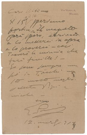 Lot #583 Giacomo Puccini Handwritten Letter Signed - Image 1
