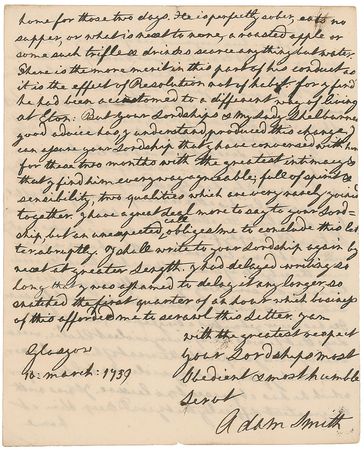 Lot #223 Adam Smith: From the year of his Theory of Moral Sentiments, an excessively rare letter by the father of economics - Image 2