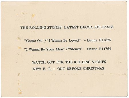 Lot #633 Rolling Stones: Scarce fully signed 1964 Decca promo card - Image 2