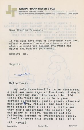 Lot #478 Charles Bukowski: ?my only investment is in an occasional 6 pack and some days at the track? - Image 1