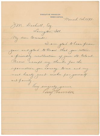 Lot #31 Benjamin Harrison Signed Letter