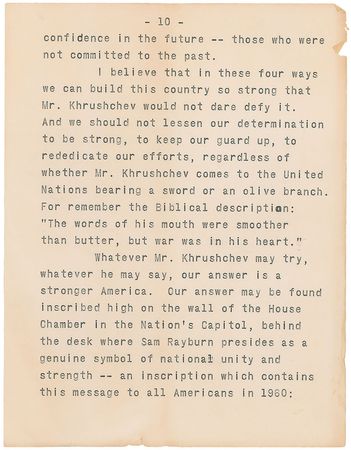 Lot #53 John F. Kennedy: “Whatever Mr. Khrushchev may try, whatever he may say, our answer is a stronger America” - Image 12