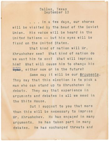 Lot #53 John F. Kennedy: “Whatever Mr. Khrushchev may try, whatever he may say, our answer is a stronger America” - Image 3