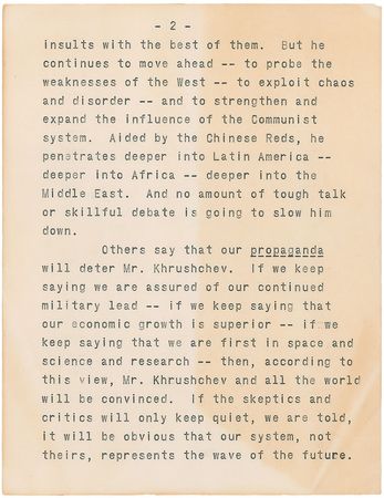 Lot #53 John F. Kennedy: “Whatever Mr. Khrushchev may try, whatever he may say, our answer is a stronger America” - Image 4