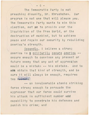 Lot #53 John F. Kennedy: “Whatever Mr. Khrushchev may try, whatever he may say, our answer is a stronger America” - Image 8