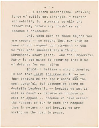 Lot #53 John F. Kennedy: “Whatever Mr. Khrushchev may try, whatever he may say, our answer is a stronger America” - Image 9