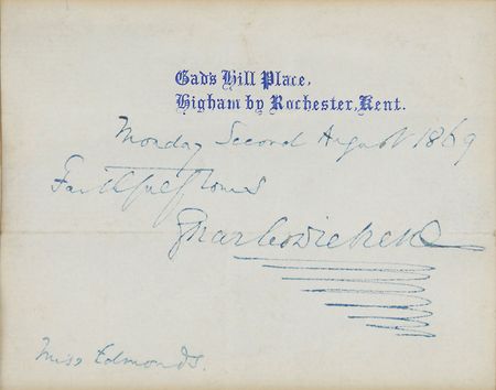 Lot #482. Charles Dickens Signature
