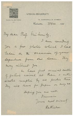 Lot #512 Rabindranath Tagore: “You are at liberty to make a selection for this purpose from the copy of ‘Fireflies’” - Image 1