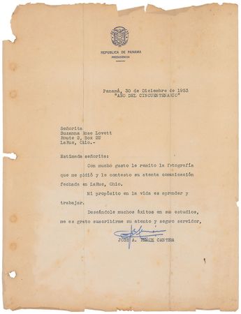 Lot #213 Jose Antonio Remon Cantera Typed Letter Signed - Image 1