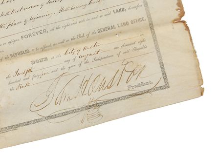 Lot #166 Sam Houston: Scarce 1844 Texas land grant issued by Houston and ?Peg Leg? Ward - Image 2