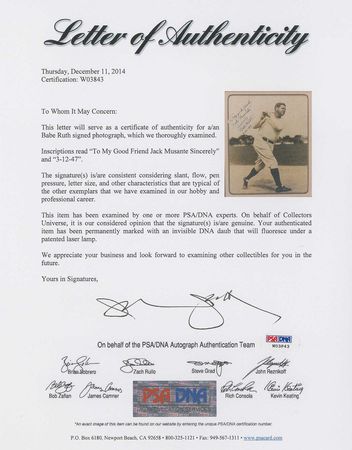 Lot #2162 Babe Ruth Signed Photograph - Image 3