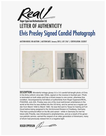 Lot #2167 Elvis Presley Signed Candid Photograph - Image 5