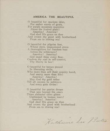 Lot #2127 Katharine Lee Bates Typed Lyrics Signed - Image 1