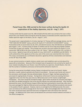 Lot #435 Apollo 15: ?Carried to the lunar surface aboard the Lunar Module Falcon??from the commander?s personal collection - Image 3